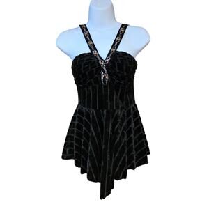 vintage Forever Young whimsical black velvet flowy top sz S